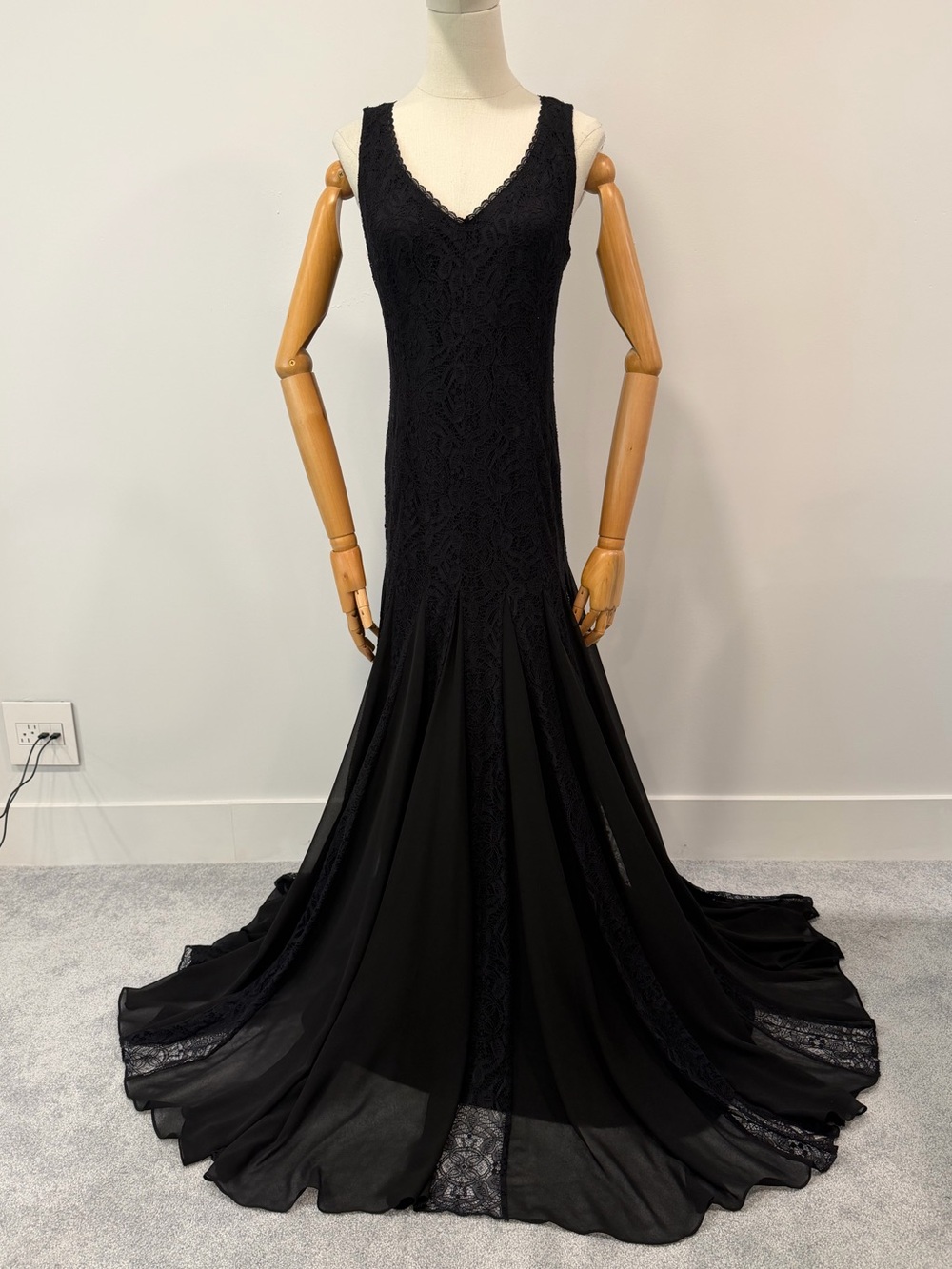 Anne Klein Black Lace V-Neck Maxi Dress